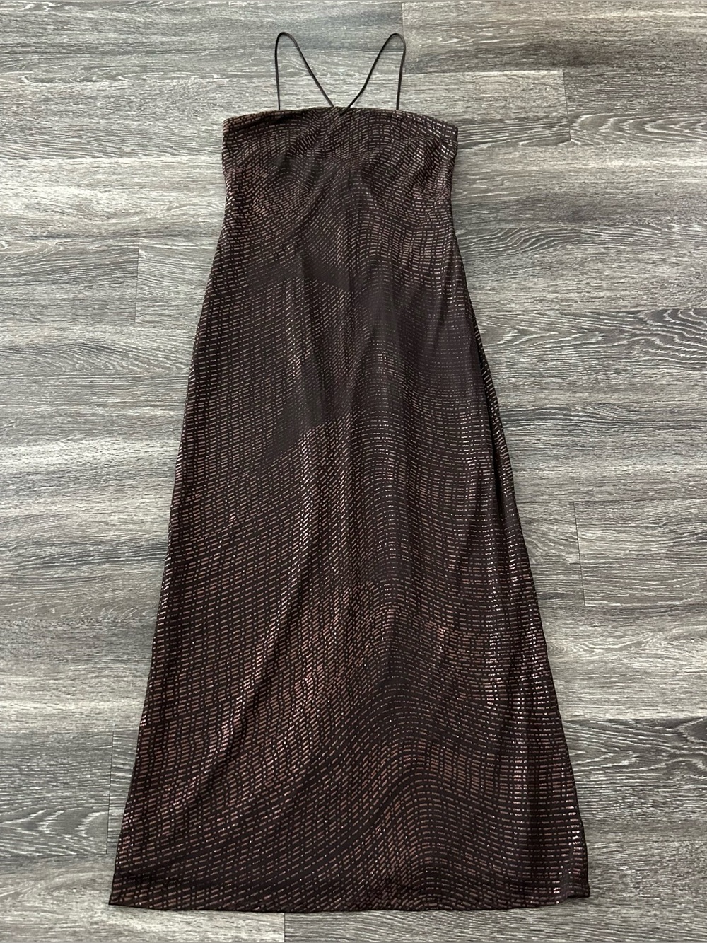 Vintage Y2K David Meister Brown Glitter Gown Size 8 Long Formal Dress Halter 90s